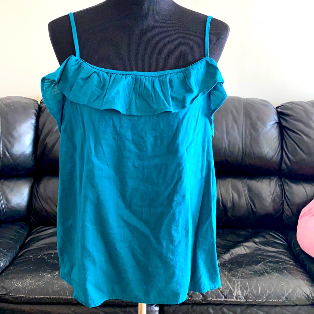Aquamarine Tank Top With Ruffles